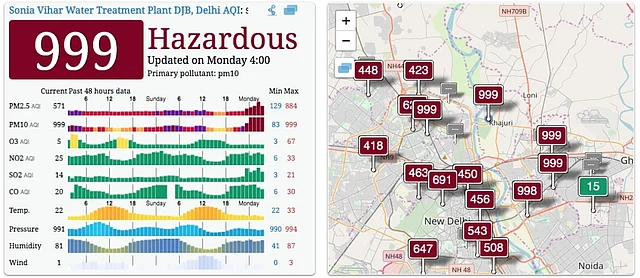 AQI figures in Delhi as of 4:00 am.