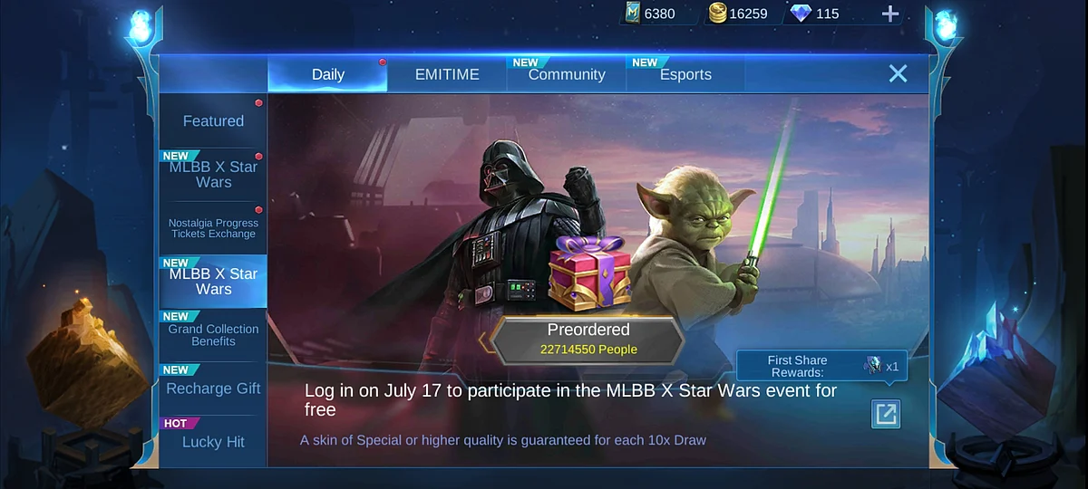 MLBB x Star Wars pre order event.