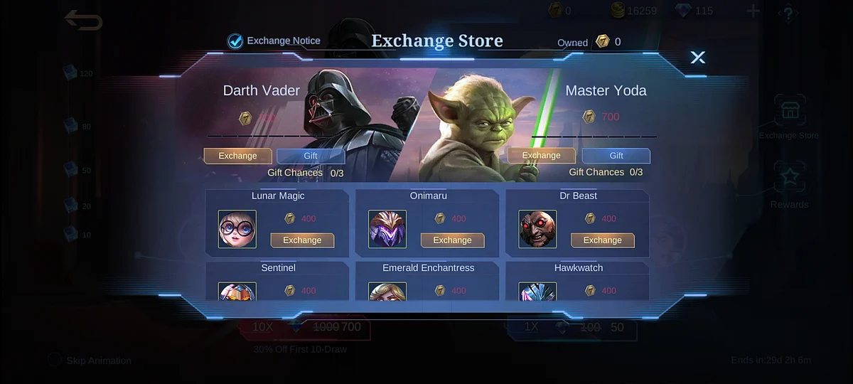 MLBB x Star Wars Exchange Store Preview