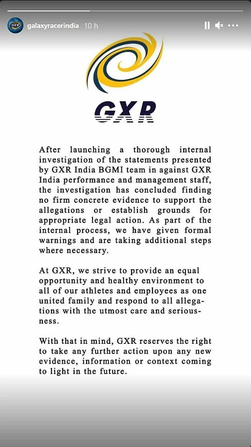 Galaxy Racer's statement on allegations against staff