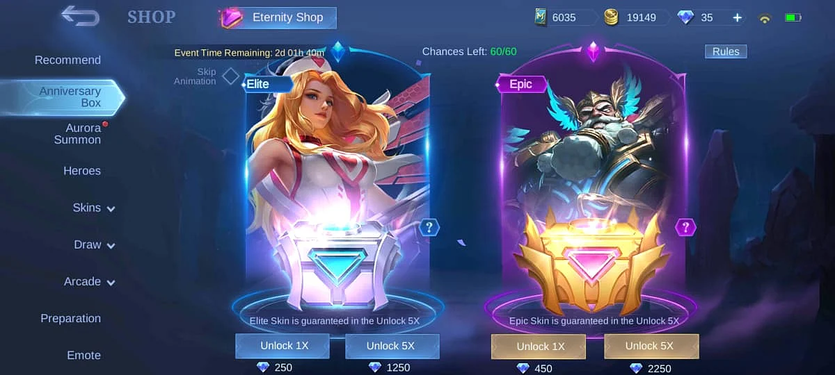 Player can get one random permanent skin through the event.