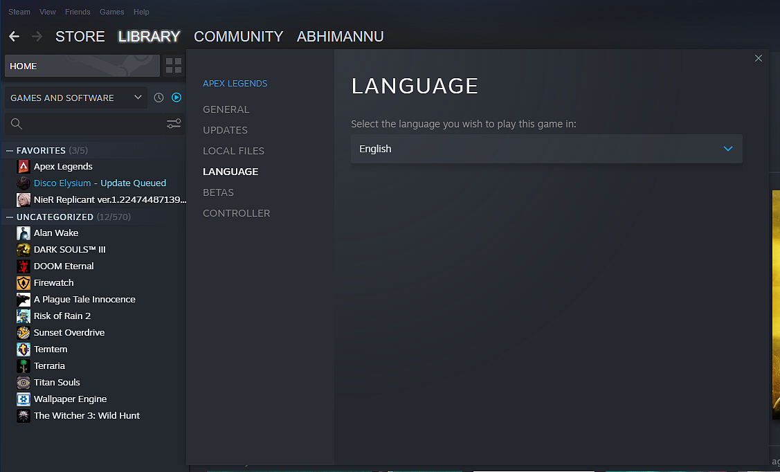 Change Apex Legends language on PC (Steam)