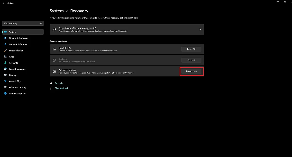 Windows Recovery Screen