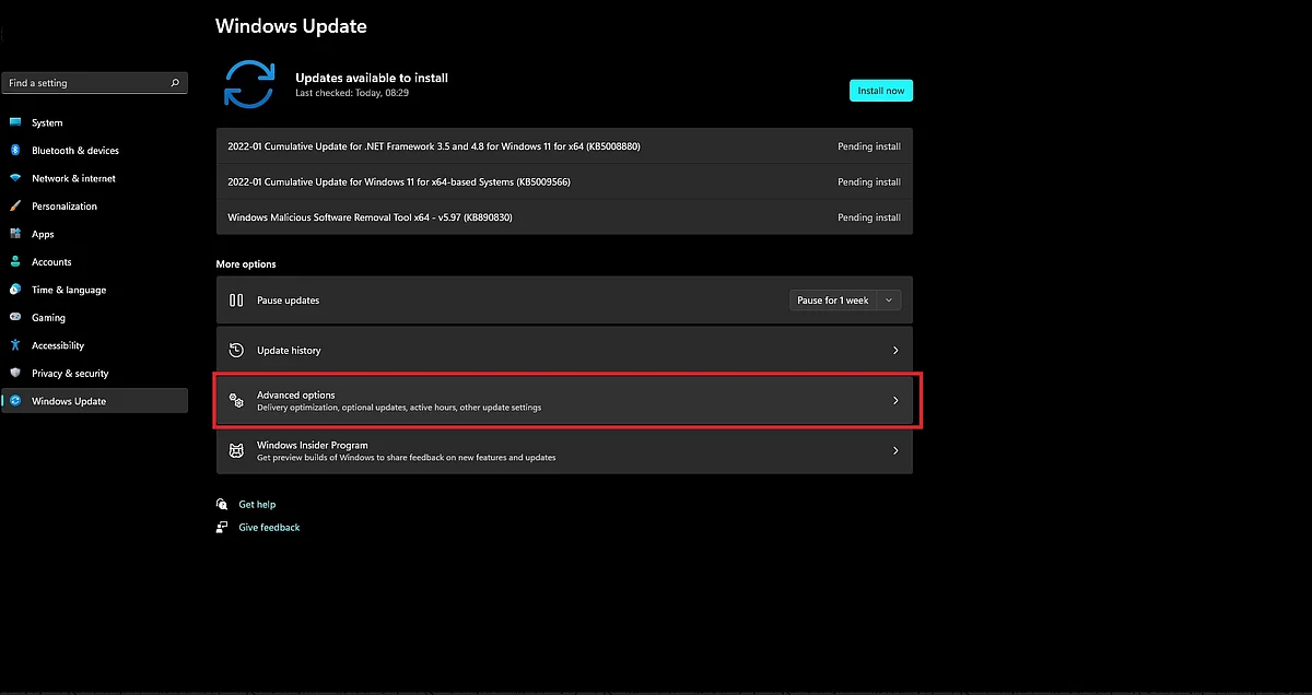 Windows Settings screen
