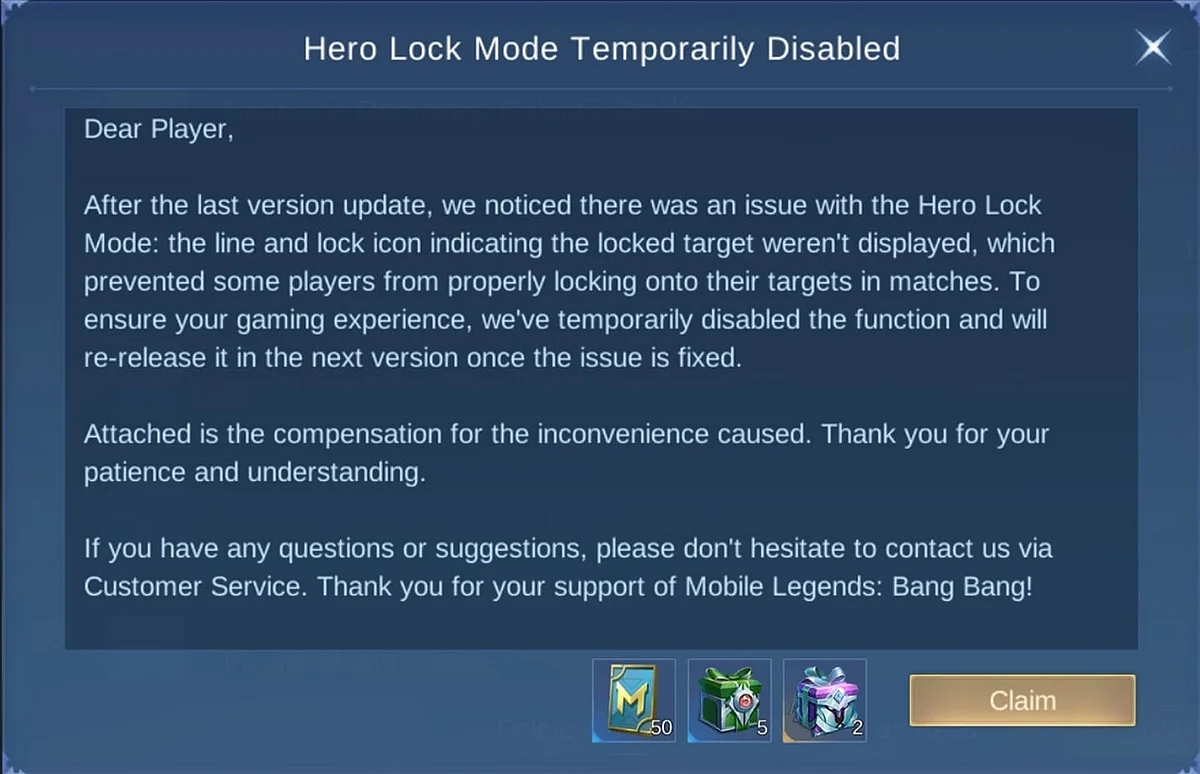 Players can claim the compensation through the in-game mail.