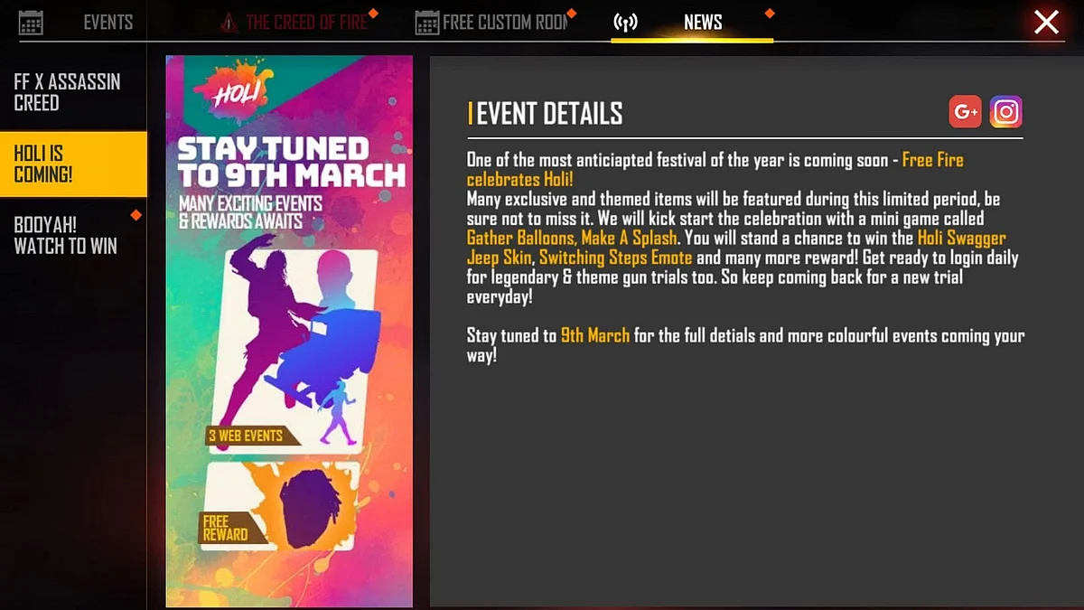 Free Fire Holi Event Teaser