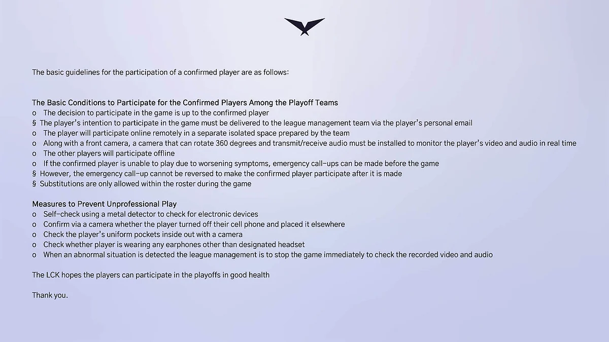 Basic guidelines by the LCK