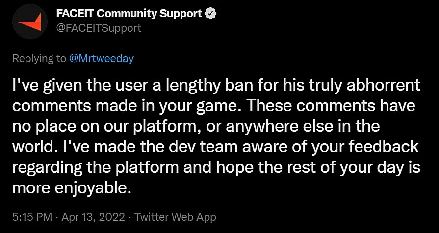 Statement by FACEIT Community Support