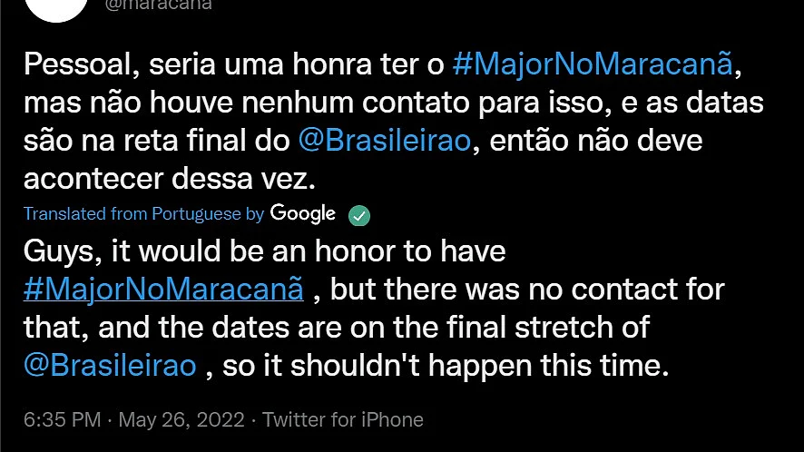Statement by Maracanã Stadium regarding IEM Rio Major 2022