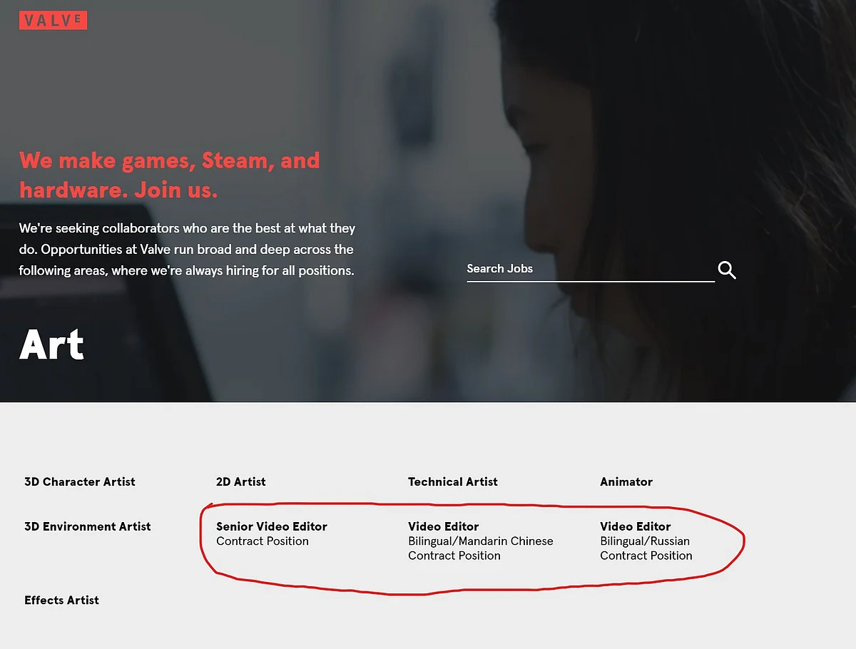 Valve is hiring Video Editors