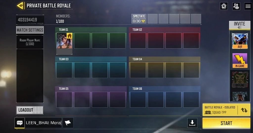 Battle royale mode supports up to 100 players In 25 teams.
