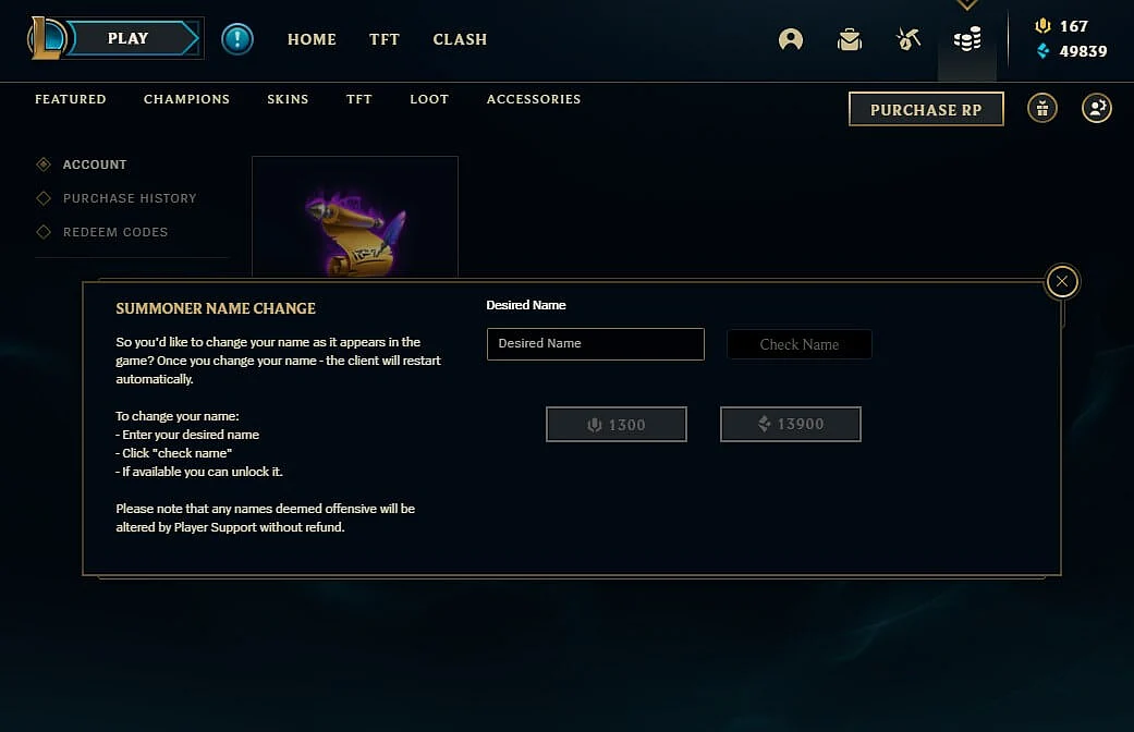 Check if your desired Summoner Name is available in the client