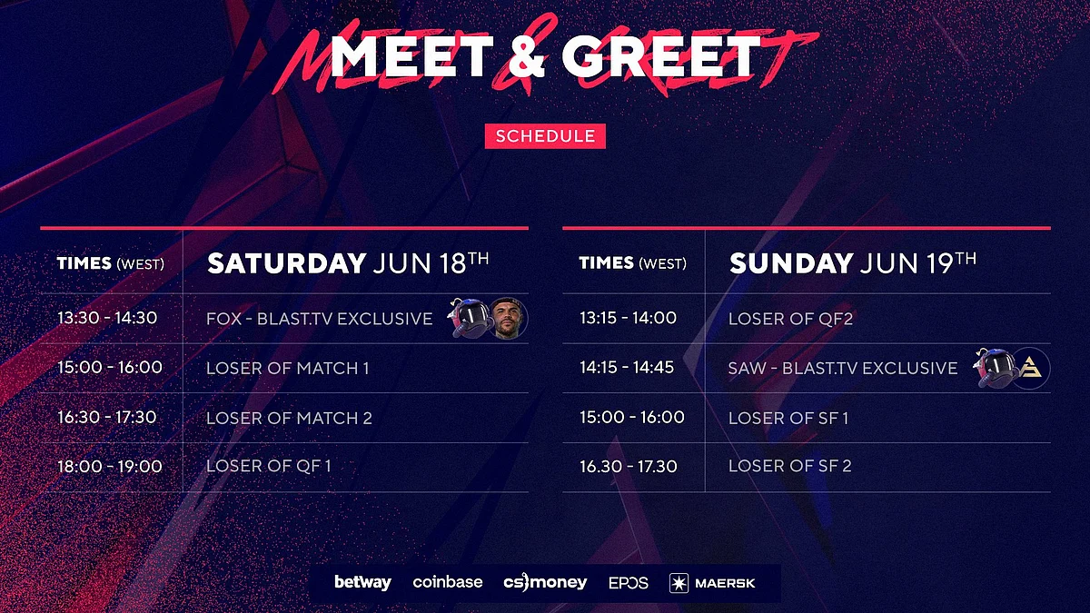BLAST Premier Spring Finals 2022 - Meet and Greet Schedule