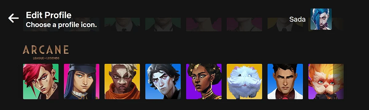 Arcane profile icons on Netflix