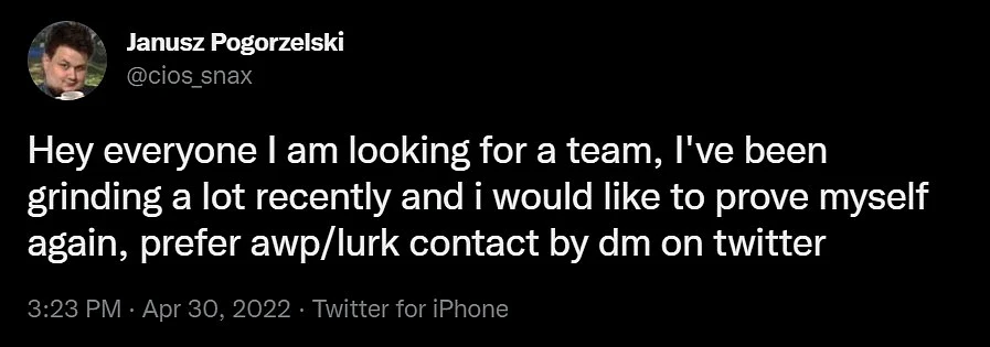 Statement by Snax made before IEM Dallas 2022