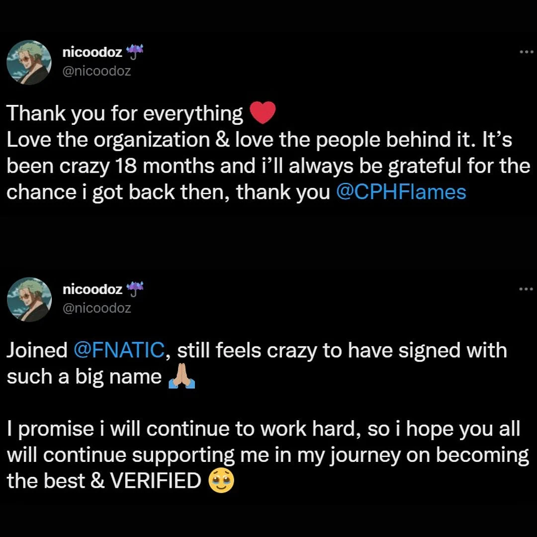 Statement from Nicoodoz on leaving CPHF and joining Fnatic