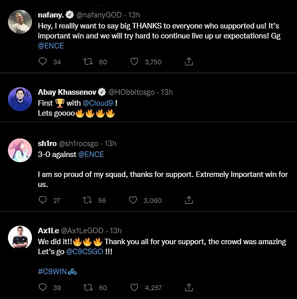 Statements from Cloud9 CS:GO players after victory