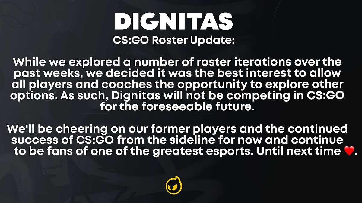 Statement by Dignitas exiting CS:GO