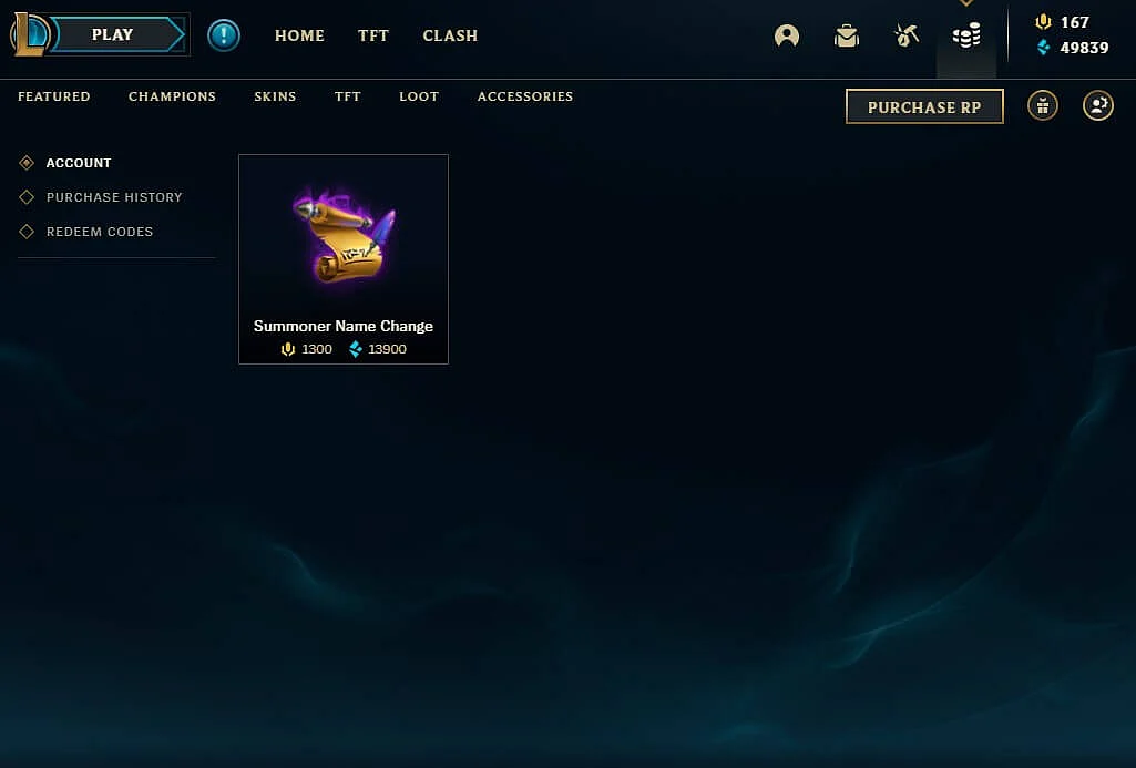 Name Change option that you can see in Store and Account option