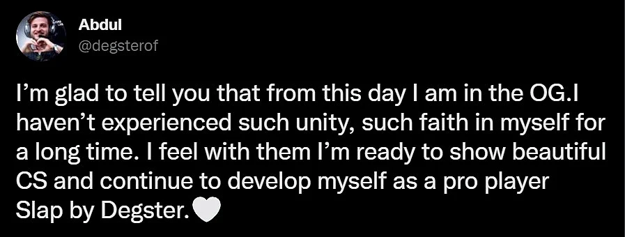 Statement by degster on joining OG