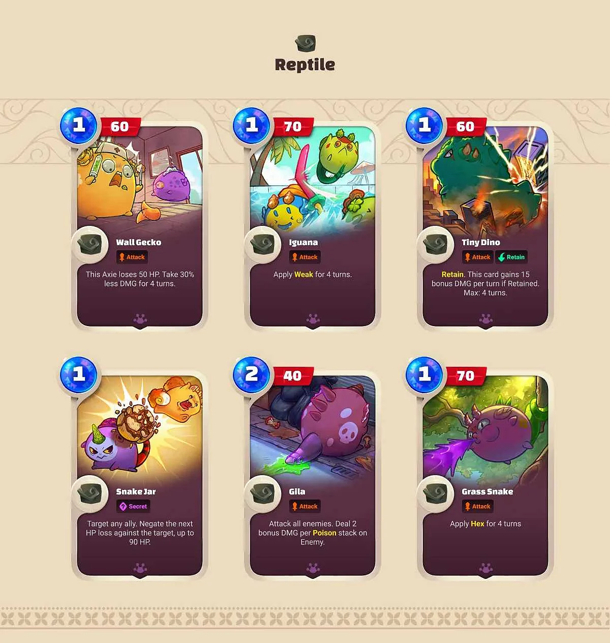 Axie Infinity: Origin (Battle V3) Reptile Tail Cards