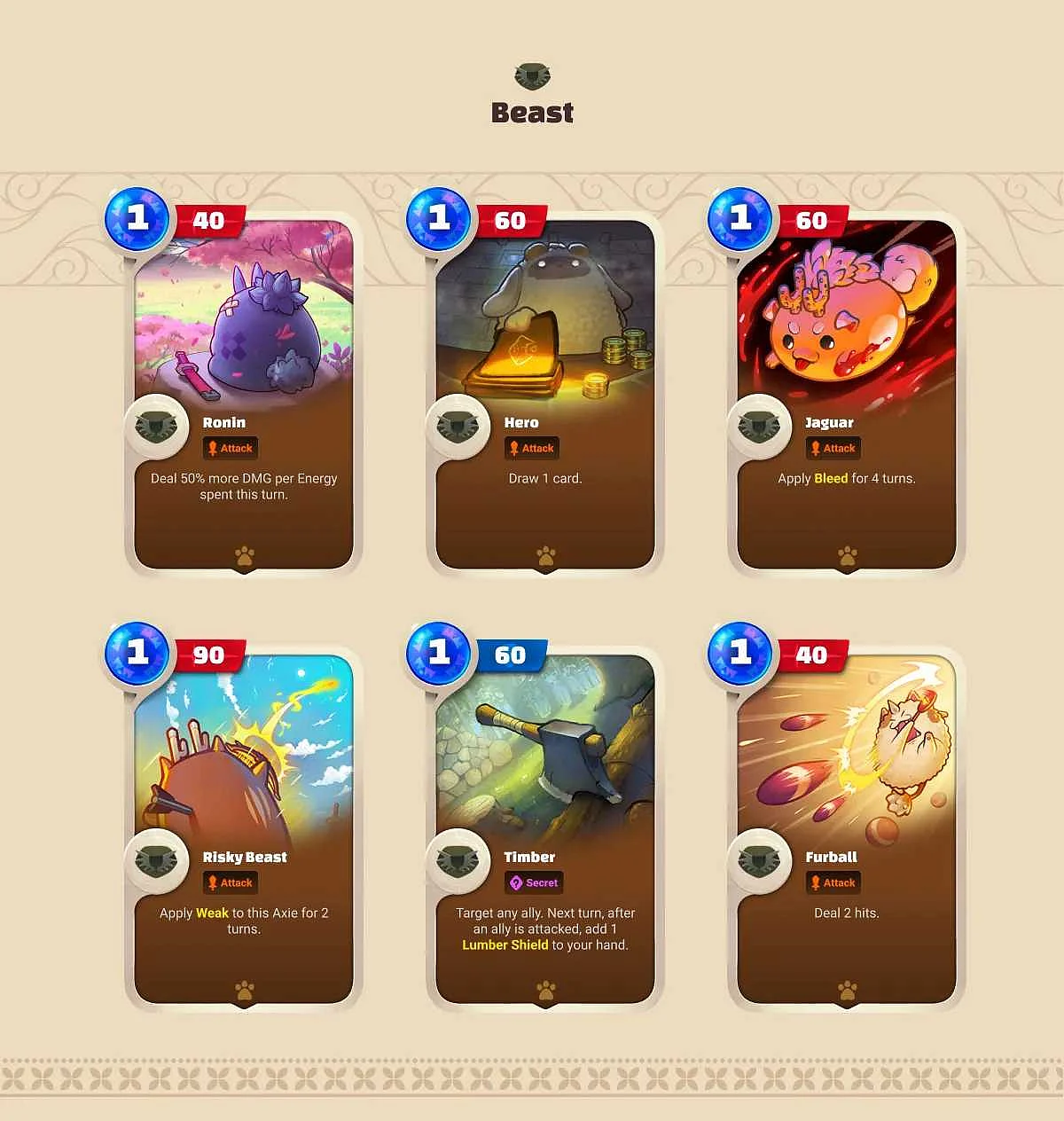 Axie Infinity: Origin (Battle V3) Beast Back Cards