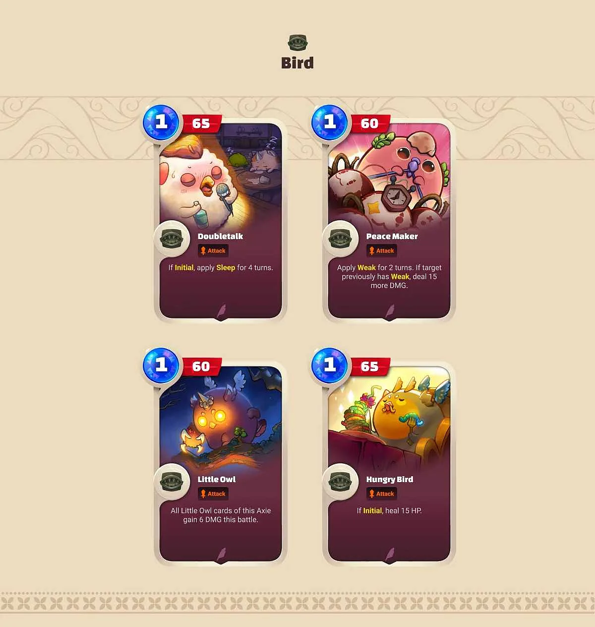 Axie Infinity: Origin (Battle V3) Mouth Bird Cards