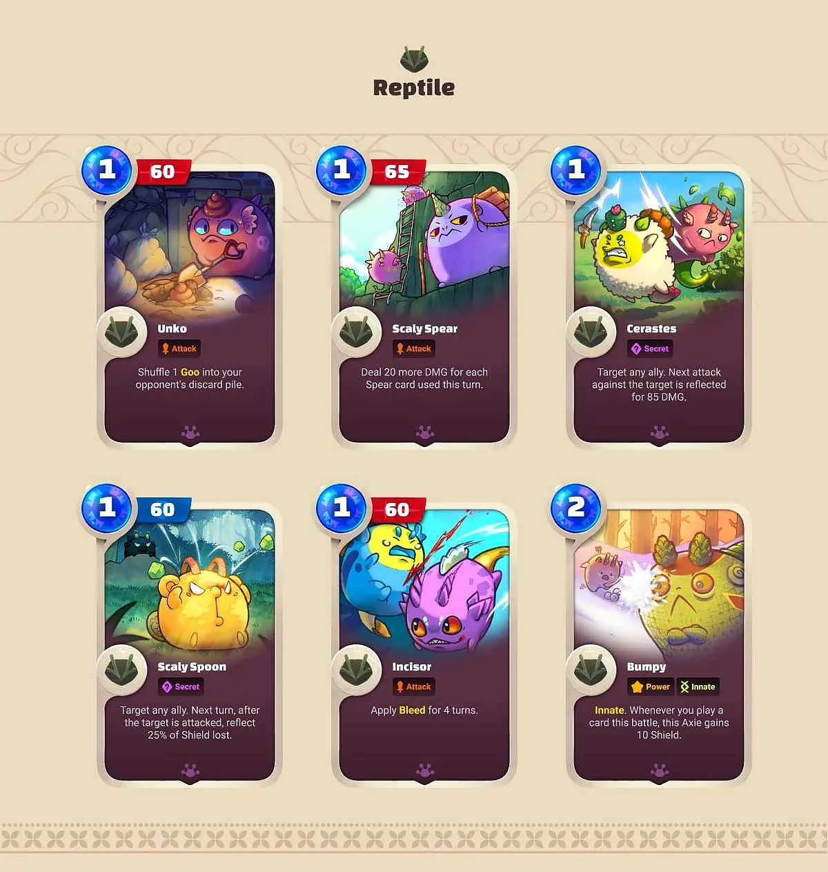 Axie Infinity: Origin (Battle V3) Horn Reptile Cards
