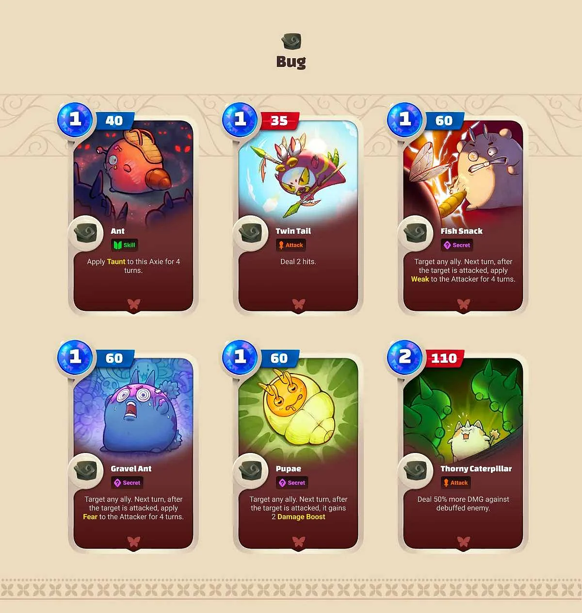 Axie Infinity: Origin (Battle V3) Bug Tail Cards
