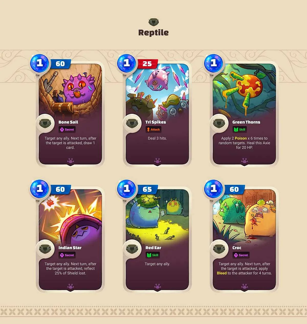 Axie Infinity: Origin (Battle V3) Reptile Back Cards