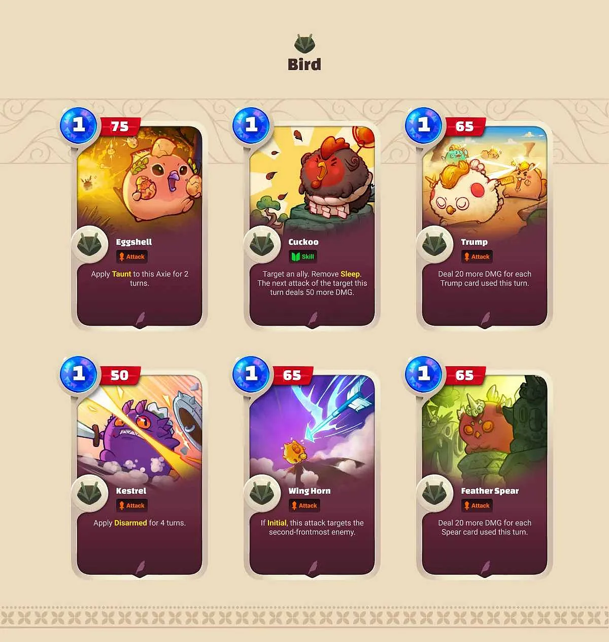 Axie Infinity: Origin (Battle V3) Horn Bird Cards