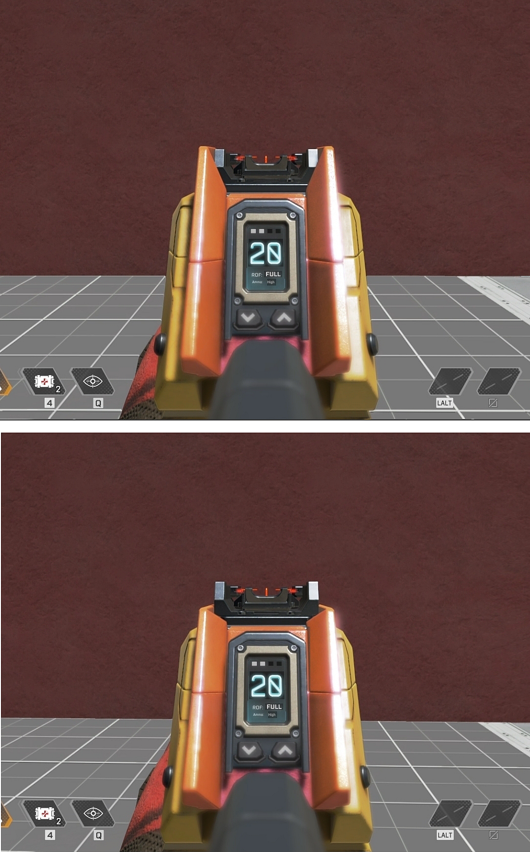 Before and after of the Flatline Revelations skin released during the Gaiden Event. 