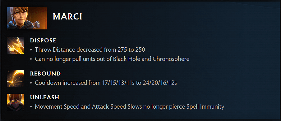 Marci's nerfs in 7.32c