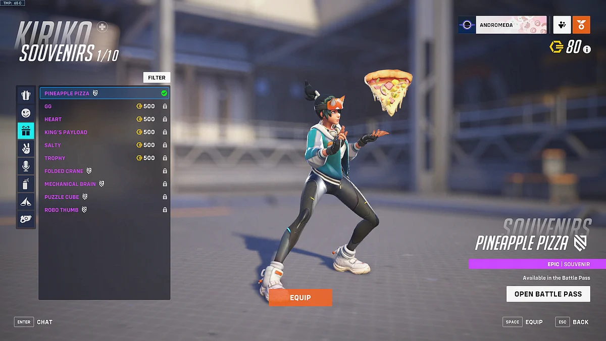 Souvenirs can equipped in the emote slot. 