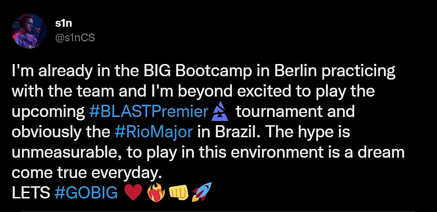 Statement by s1n on joining BIG temporarily