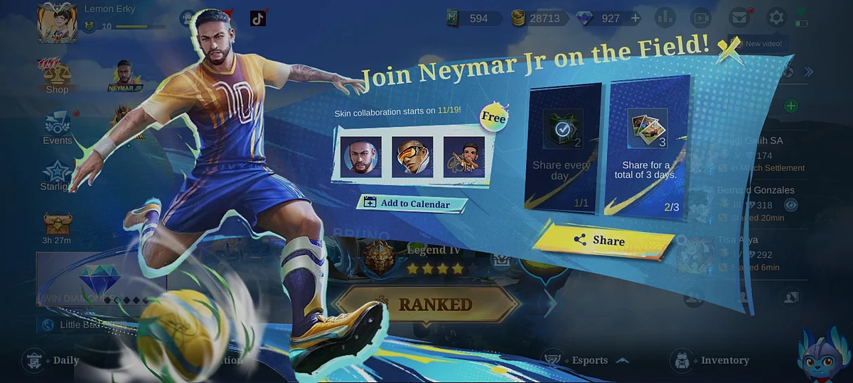 How to unlock free Neymar Jr Bruno skin in MLBB