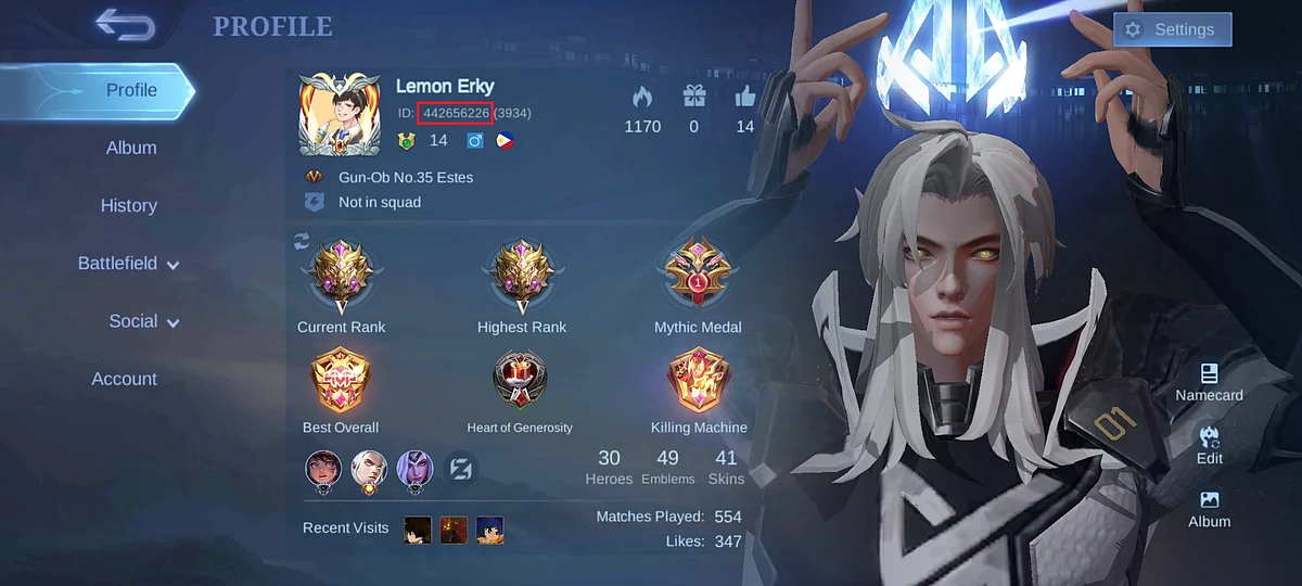 Open Mobile Legends and copy your game ID from your profile section in the game.