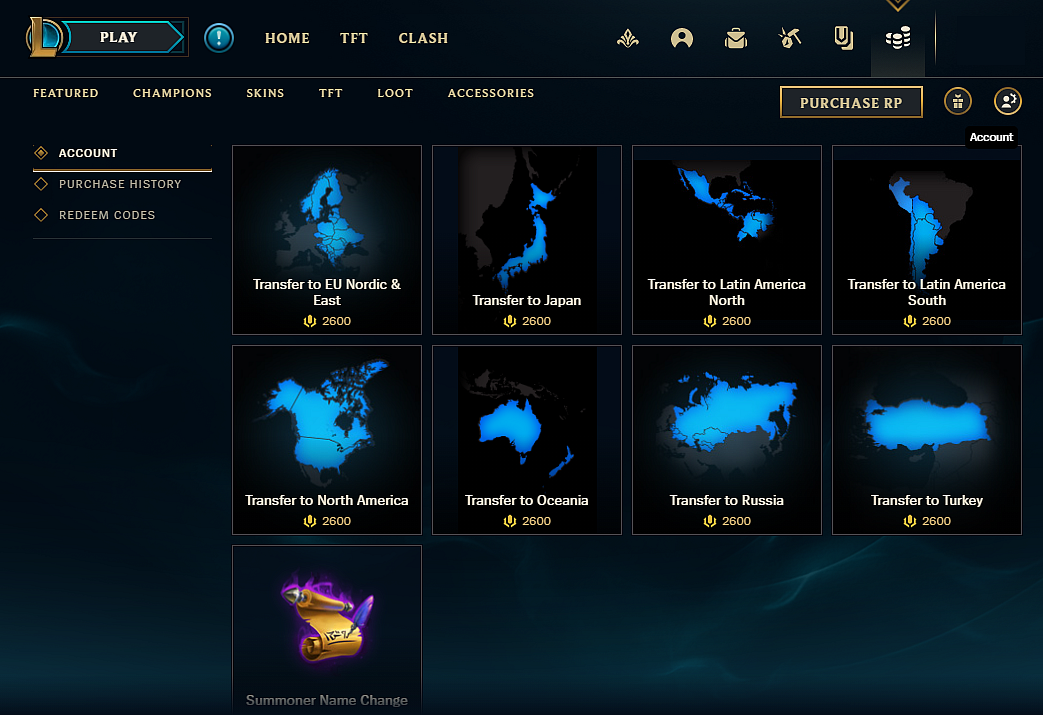 You can use the client to change region in League of Legends.