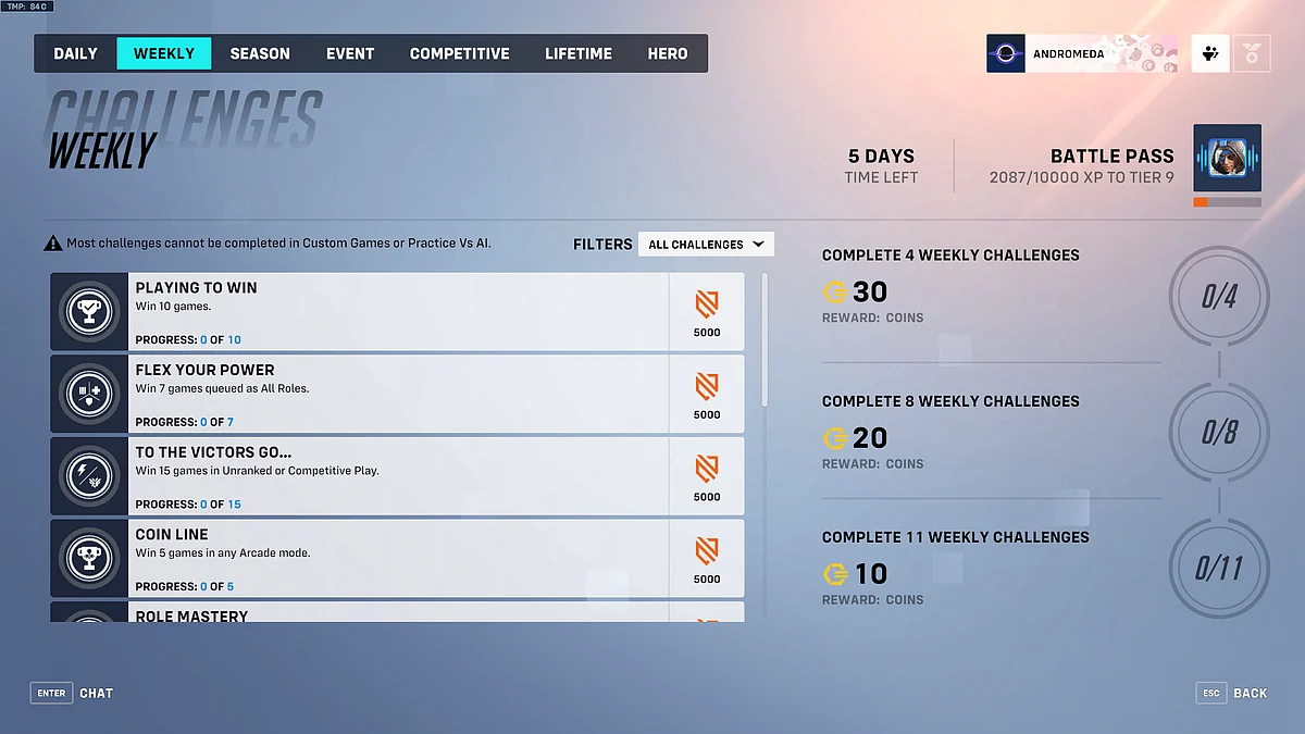 Complete weekly challenges to earn Overwatch Coins.