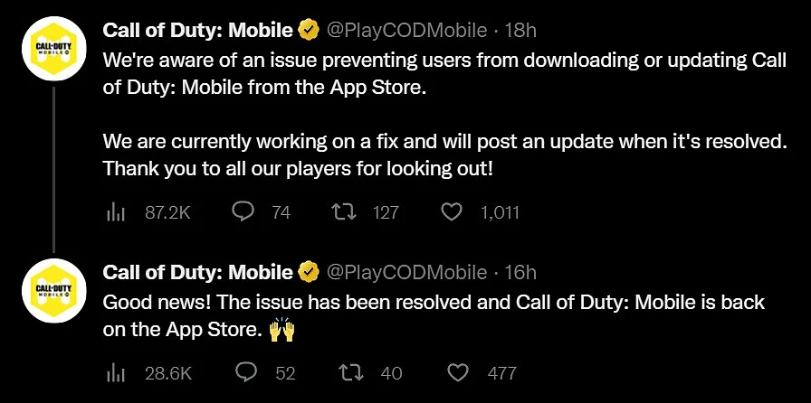 COD Mobile returns to the Apple App Store