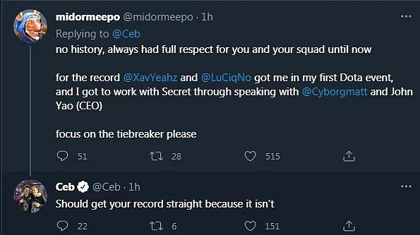 Ceb Lashes Out at Team Secret's Twitter Guy Midormeepo