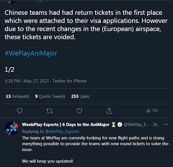 WePlay Esports Arranges Private Flight For Chinese Teams Competing at the AniMajor