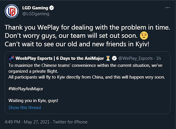 WePlay Esports Arranges Private Flight For Chinese Teams Competing at the AniMajor