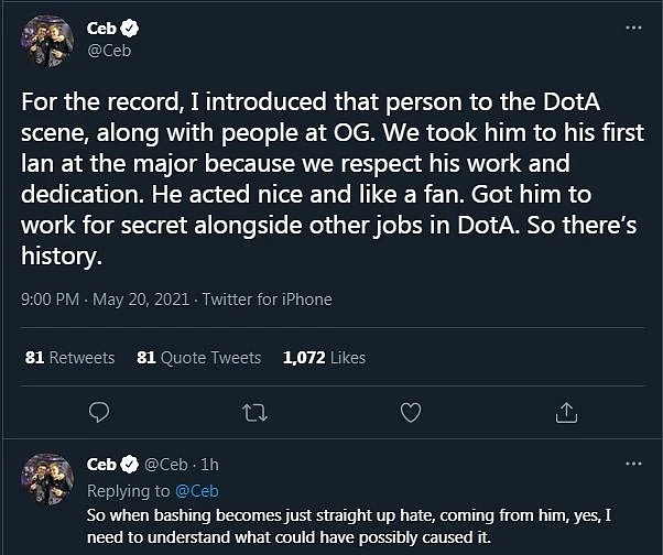 Ceb Lashes Out at Team Secret's Twitter Guy Midormeepo