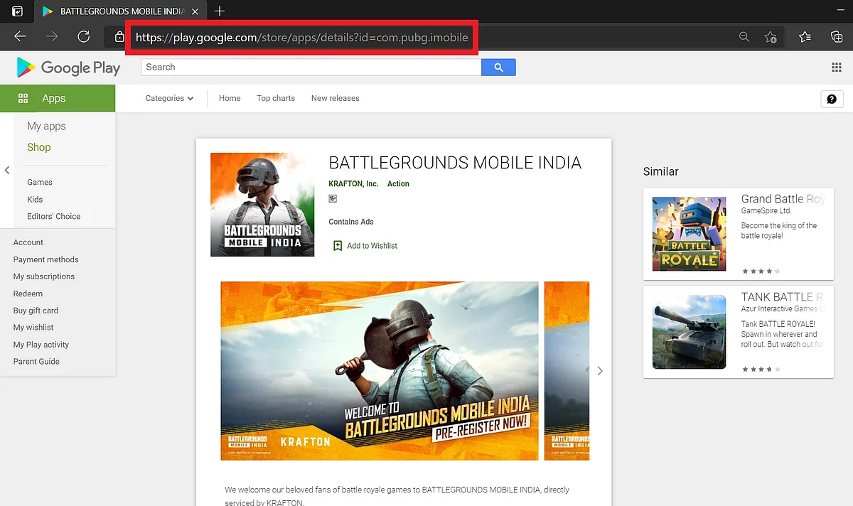 'PUBG Mobile' Name Included in Battlegrounds Mobile India's Google Play Store URL