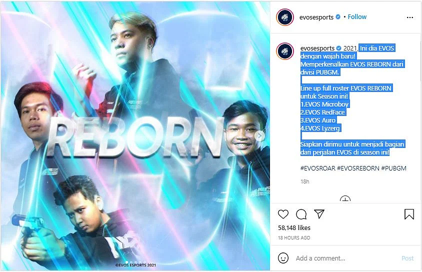 EVOS Reborn Announced Their PUBG Mobile Roster