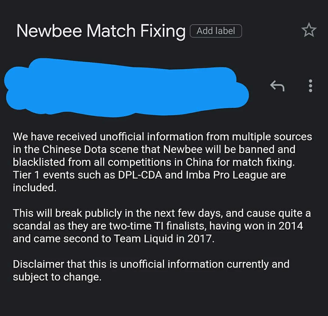 Chinese Team Newbee Blacklisted from Chinese Tournaments for Matchfixing