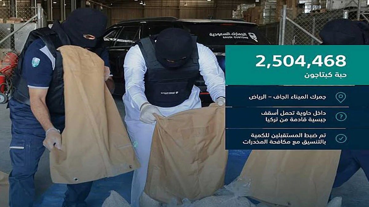 إحباط محاولة تهريب 2.5 مليون حبة كبتاجون داخل حاوية أسقف جبسية