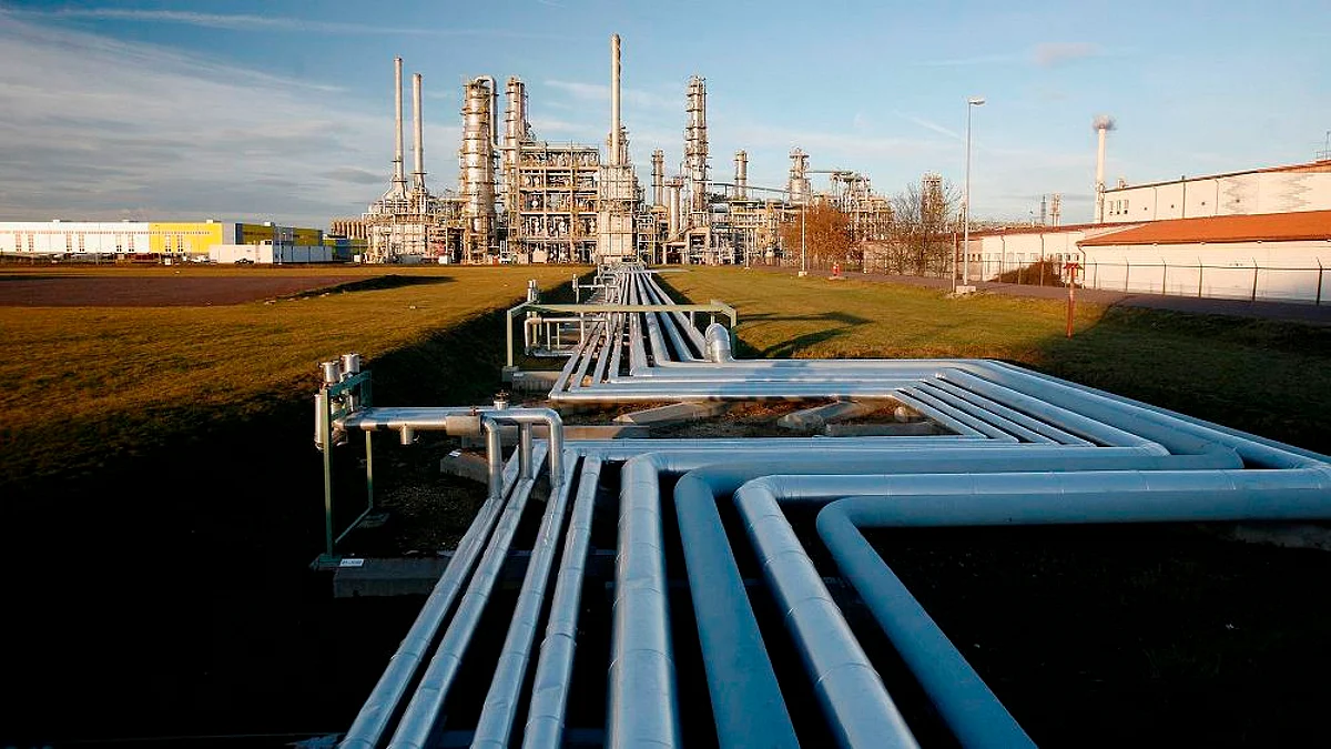 Oil pipelines at a refinery