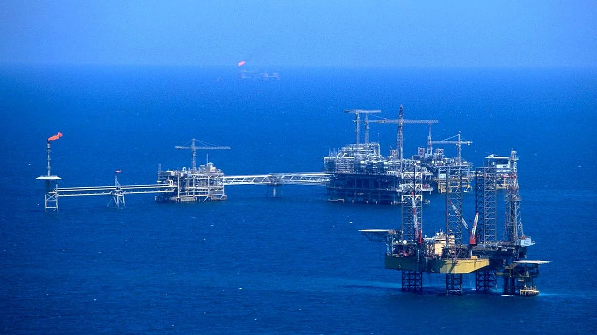 An offshore oil platform associated with the offshore Marjan field.